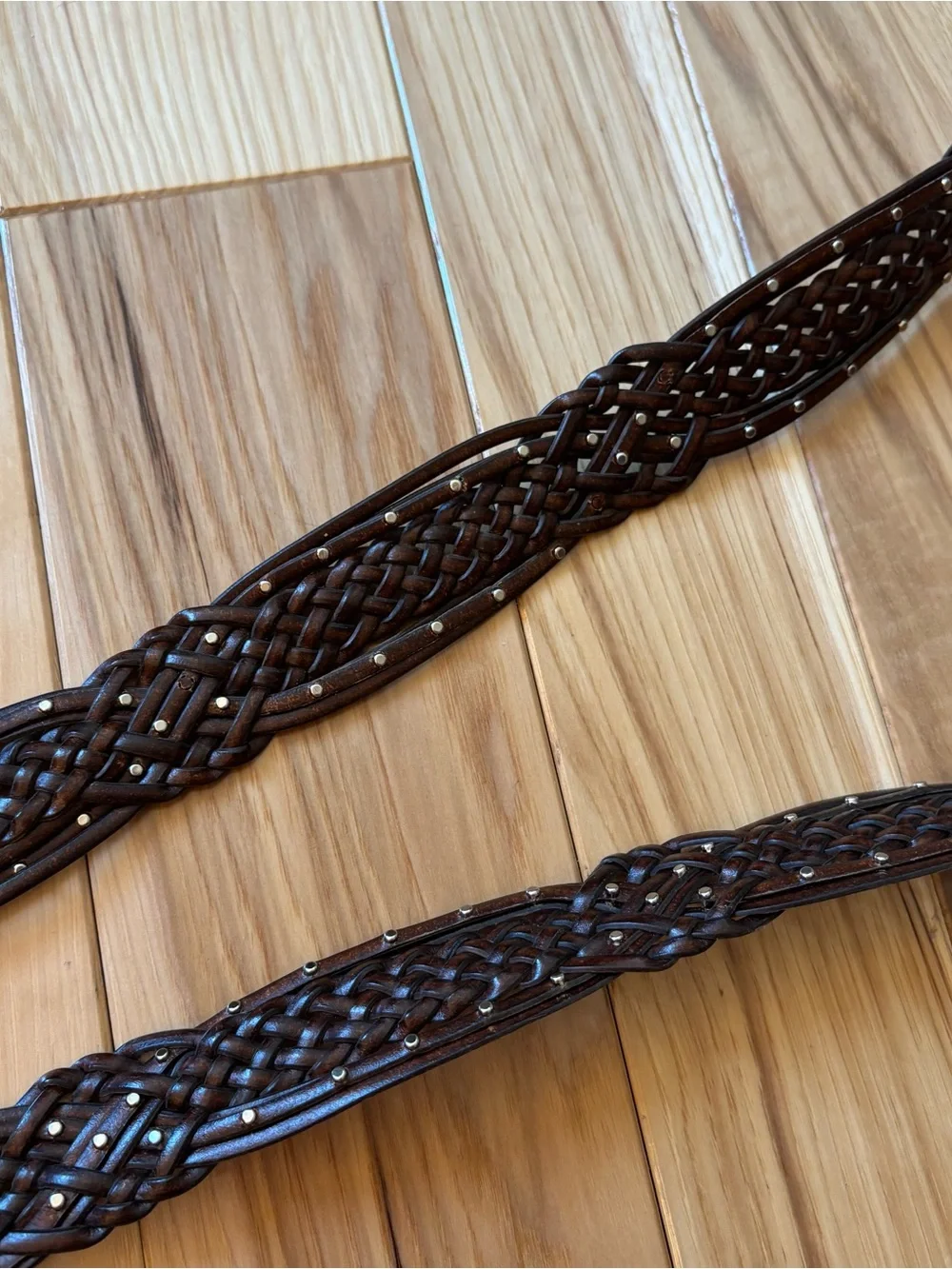 Lane Bryant Brown Braided Stud Accent Vegan Bonded Leather Belt Size 26/28